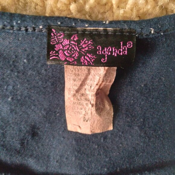 Vintage Y2K Agenda Navy Blue Smocked Top with Leopard Floral Graphic Size Medium - Picture 4 of 5